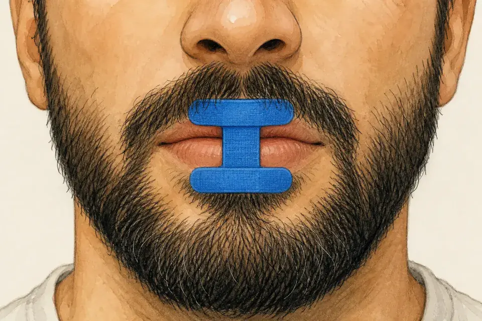 Pose d'une bande en H sur les lèvres avec une barbe