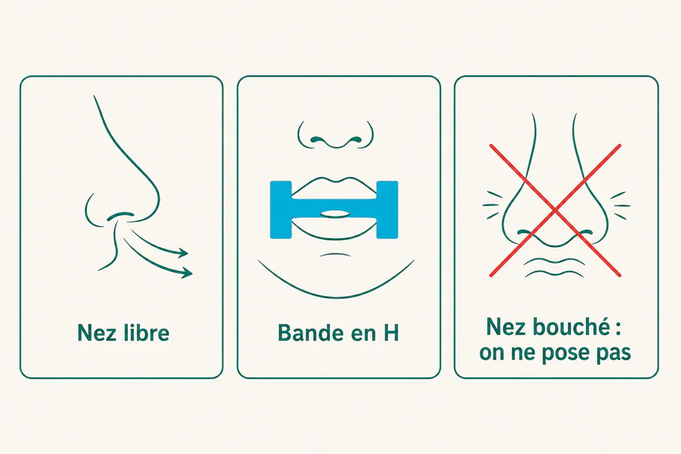 Nez libre, bande en H, nez bouché on ne pose pas
